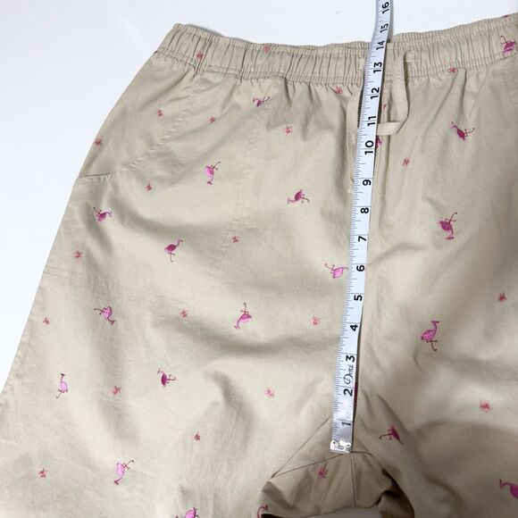 Basic Editions 1X Brown Pink Flamingo Embroidered Cropped Capri Pants Cotton - Picture 10 of 11